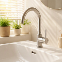 Robinet de cuisine monocommande en nickel brossé de haute qualité pour eau chaude et froide