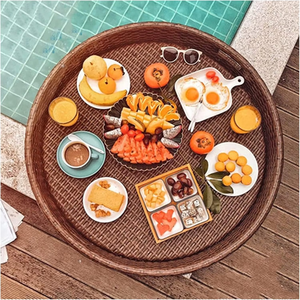 Bandeja de Almacenamiento de Ratán Tejido, Bandeja Flotante de Ratán con Asas, Bandeja de Servicio para Piscina, Flotadores para Adultos, para Comida y Desayuno - Product Image 4