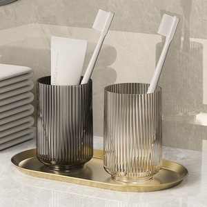 Transparent Toothbrush Cup Set Round Easy To Clean Bathroom Accessory For Couple And Family Use - Product Image 1