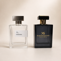 Flacon de parfum de luxe personnalisé à pression 100 ml, flacon de parfum en verre 50 ml, flacons de parfum vides carrés noirs avec couvercle doré