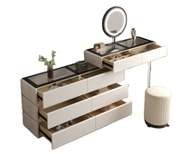 Table de vanité de maquillage intelligente de table avec miroir à lumières LED Coiffeuse en bois massif pour meubles de chambre à coucher pour filles