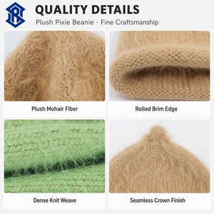 Bonnet d'hiver en mohair tricoté avec bord roulé, logo personnalisé OEM/ODM, broderie 3D, idéal pour les voyages - Product Image 3