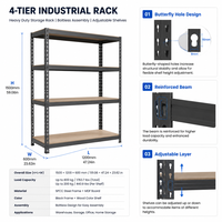 Étagère de rangement en acier robuste à 5 niveaux, hauteur réglable, système de rivets sans boulons avec plateau en MDF pour entrepôt et garage