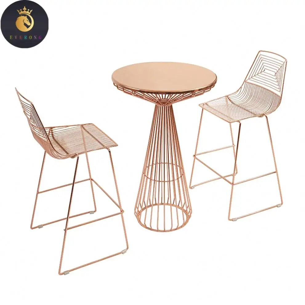 경량 라운드 현대 로즈 골드 스틸 와이어 의자 북유럽 금속 커피 테이블
