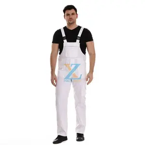 New design Customized Bib Overalls Men's Painter Overalls White Polyester Contton twill fabric work pants