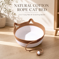 Tempat Tidur Kucing dari Tali Kapas Alami, Keranjang Kucing Anyaman dengan Mainan Bola Kepang, Bentuk Telinga Kucing, Tahan Cakar, Buatan Tangan, Tempat Tidur Anak Kucing