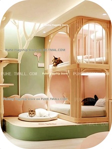 Cama infantil de madera maciza de doble capa, estilo casa de árbol, color macaron, de lujo ligero, con <span class=keywords><strong>nido</strong></span> para gatos personalizado, literas para niños - Product Image 5