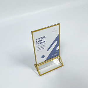 Acrylic Sign Holder 4x6 Inch Gold Trim <b>Table</b> <b>Card</b> Display Stand Durable Rectangle Shape - Product Image 1