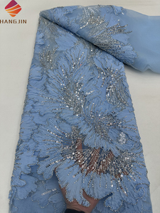 Tessuto in Pizzo <span class=keywords><strong>con</strong></span> Paillettes Peach Nigeria 2025, Alta Qualità, Ricamo Floreale 3D su Tulle <span class=keywords><strong>con</strong></span> <span class=keywords><strong>Perline</strong></span> per Abiti da Sposa - Product Image 4