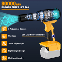 Souffleur sans fil amélioré 90 000 tr/min, puissant 380 W, léger, 3 vitesses, compatible Dewalt
