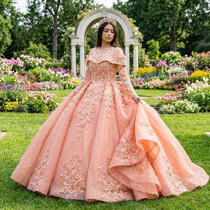 Lsany219 Vestidos de Quinceañera Rosa Princesa con Flores 3D, Vestidos de Fiesta de 16 Años, Vestidos de 15 Años, Jancember - Product Image 1