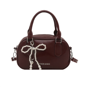 Wholesale Fashionable Simple <b>Small</b> Square Women's New Style Pearl Bow Zipper Closure Shoulder <b>Crossbody</b> <b>Handbag</b> - Product Image 5