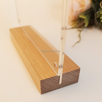 Présentoir de bureau Base en bois Support acrylique mince en forme de T avec logo gravé Cadre photo magnétique pour présentoirs