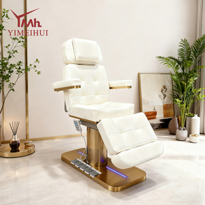 Moderna <span class=keywords><strong>Camilla</strong></span> Eléctrica de 3 Motores para Salón de Belleza, Color Blanco Dorado, para Tratamientos Faciales y de Pestañas - Product Image 2