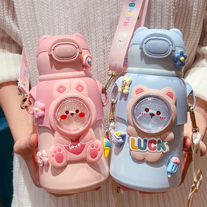 Taza infantil aislada, linda y divertida, taza de agua de acero inoxidable 316 de grado alimenticio, taza con pajita portátil de dibujos animados para estudiantes y niños - Product Image 1