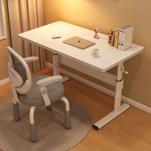 Adjustable Height Desk White Student Study Desk With Hand Crank Mechanism For Dormitory Use - Product Image 1