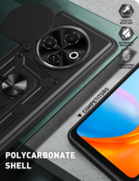 Coques de protection robustes en PC et TPU avec fenêtre coulissante et anneau métallique pour Tecno Spark 30C 4G, support de téléphone et coques arrière