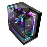Boîtier PC Gamer ATX Mid-Tower sans pilier avec triple vitrage, ventilateurs RGB et vue panoramique