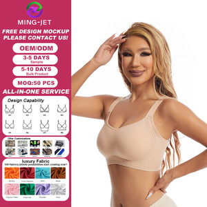 Reggiseno Senza Ferretto in Tessuto Solido per Donna, <span class=keywords><strong>Taglie</strong></span> <span class=keywords><strong>Forti</strong></span>, Senza Cuciture, Traspirante, Copertura Totale, Push-Up, Comodo con Spalline Regolabili - Product Image 1