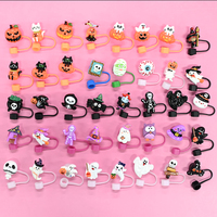 2026 Cache-pailles réutilisables en acrylique anti-poussière et anti-éclaboussures en PVC, avec breloques Halloween et motifs de dessins animés, accessoires de bar