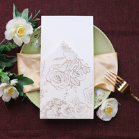 Papel de Menú para Boda con Diseño de Rosas, Papel de Vitela con Bolsillo y Lámina Dorada