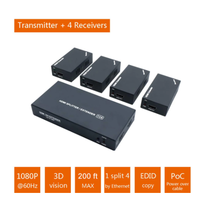 Séparateur HDMI 1x4 vers 4 récepteurs, extension de câble HD 1080P, 60m sur UTP, RJ45 Cat5e, Cat6, 1 transmetteur à 4 récepteurs, Super qualité
