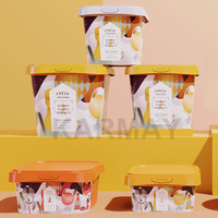 Personnalisé Iml PP 500ml 750ml 1L 1.5L 2L Seau de récipient à crème glacée en plastique Seau à yaourt en plastique avec couvercle et poignée