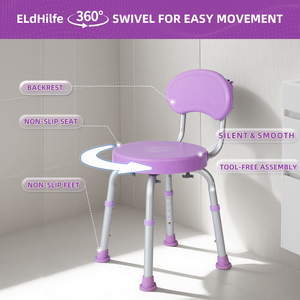 360 °   Chaise de douche pivotante avec dossier, siège de bain réglable en hauteur sur 6 niveaux, tabouret de <span class=keywords><strong>baignoire</strong></span> antidérapant pour personnes âgées et handicapées - Product Image 2