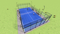 Terrain de padel moderne avec piliers en verre architectural, vue panoramique 360°, Phuoc Thinh, équipement de paddle-tennis, export B2B
