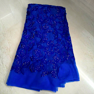 Tela de encaje africana de lujo con bordado floral, tul de encaje de alta gama con pedrería para vestidos de noche, trajes de mujer, etc. - Product Image 1