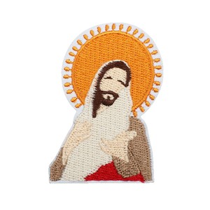 แผ่นปะติดเสื้อผ้าลายพระเยซู ปักด้วยคอมพิวเตอร์ ใช้กับเสื้อผ้าได้ ทำจากเส้นด้ายโพลีเอสเตอร์ พร้อมข้อความ "ขอให้พระเจ้าอวยพรคุณ" - Product Image 1