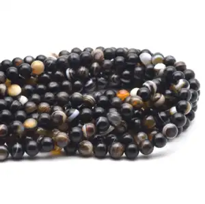 Wholesale Cheap Loose Gemstone Round Assorted Coffee Colour Textured Assorted Agate Smooth Onyx Stone Beads Bracelet Bead