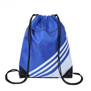 High Quality Custom Logo Printed Sport Nylon Drawstring Backpack Bag With Pu Corner