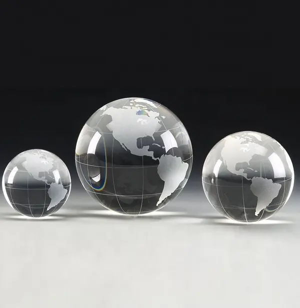 MH-BL064 personnalisé boule de cristal boule avec gravure carte de cristal de décoration de boule de verre