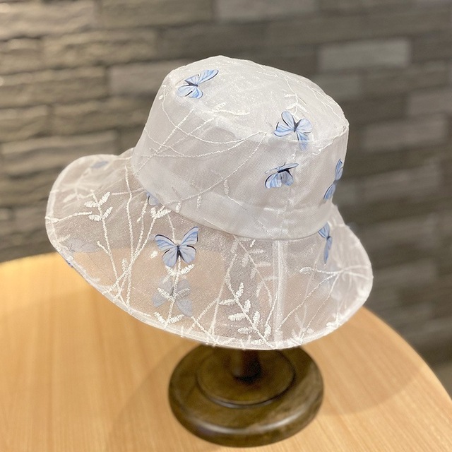 Summer Mesh Butterfly Bucket Hat - Elegant Women's Sun Hat