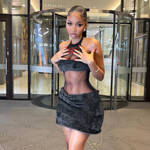 性感秋季2025女装网眼透视拼接毛茸茸无袖连衣裙女式露背连衣裙 - Product Image 6