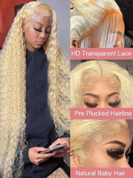 Perruque en cheveux humains 613 13x4 HD Lace Frontal Deep Wave 40 pouces, Perruque 613 13x6 HD Lace Frontal 100% Cheveux Humains Bruts, Perruque Blonde Lace Front