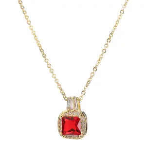 Bán Hot Thời Trang Trang Sức Vuông Đá Quý Kim Cương Vòng Cổ Sang Trọng Cầu Vồng Màu Đồng Necklacy Zircoe Mặt Dây Chuyền Cho Phụ Nữ