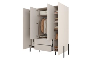 Fabricante de fábrica Armario de dormitorio moderno Armario de madera blanco de 4 puertas con <span class=keywords><strong>cajones</strong></span> Patas de metal negro - Product Image 2