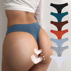 Culottes string sexy pour femmes, coupe haute, multicolores, en tricot uni Spandex/Nylon, antibactériennes, sans coutures, effet push-up - Product Image 1