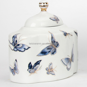 J052 चीनी शैली आधुनिक रसोई भंडारण कनस्तर सेट चीनी मिट्टी तितली lids के साथ जार - Product Image 4