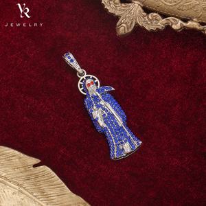 FP1205 gioielli alla moda placcato oro gufo zircone tricolore Santa morte Santa Muerte Statue Charms collane con ciondolo per uomo - Product Image 5