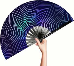 Ventilador Plegable de Bambú de 33cm con Logotipo Personalizado, Estilo Arte Folclórico, Tallado y Pintado, Decoración, Recuerdo, Ventilador Plegable - Product Image 1