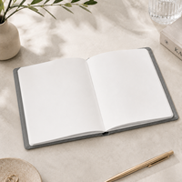 Carnet en cuir vegan gris ardoise LABON avec gaufrage géométrique et languette verticale en cuir, journal professionnel à pages vierges