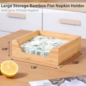 LUMINA Multifunction Bamboo Napkin Dispenser 7.36" X 2.16" Table Side <b>Opening</b> Easy Access Large Storage Square Home Kitchen - Product Image 2