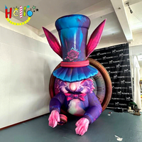 Mascotte géante gonflable de lapin de dessin animé avec toile de fond horloge pour événements commerciaux, fêtes et présentations photo