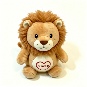Personaliza un adorable león de peluche sentado con crin esponjosa, un lindo león de peluche regordete con diseño de corazón rojo. - Product Image 4