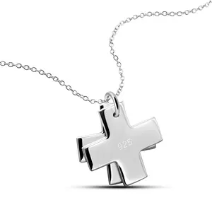 Fashion double cross pendant necklace electroplated 925 silver women's simple collarbone jewelry factory wholesale High Quality