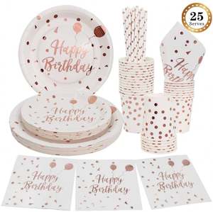 Microstar serve 25 persone festa di compleanno piatti di carta e tazze e tovaglioli per festa di compleanno set stoviglie usa e getta stoviglie - Product Image 2