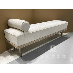 Luxury Modern Hotel Apartment Villa Living Room Furniture Fabric <b>Ottoman</b> <b>Stool</b> Beige Curve Rectangle <b>Stool</b> <b>Ottoman</b> <b>Stool</b> Beige - Product Image 3